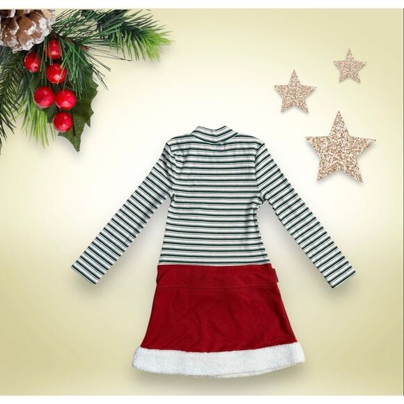 Toddler Girl Size S (6/6X) Christmas Dress Long Sleeve Green Stripe Top with Uni - Picture 2 of 5